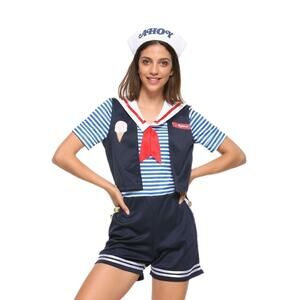 Stranger Things Robin Scoops Ahoy Halloween Costume Uniform Sailor Dress Size L